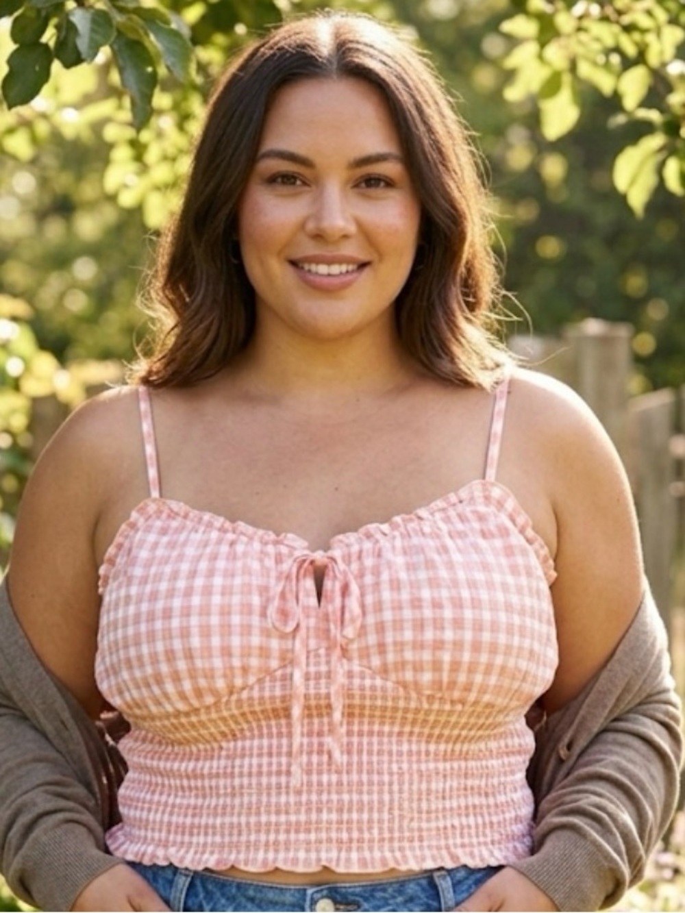 Forever 21+ Pink Gingham Smocked Women's crop top
